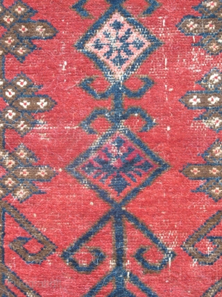 Truly Tribal, Authentically Antique Kirghiz Main Carpet. Three compartments of eshik-tish staffs. single wefted, all natural colors including madder red, insect / cochineal magenta used sparingly as highlights, several blues, including the  ...