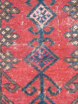 Truly Tribal, Authentically Antique Kirghiz Main Carpet. Three compartments of eshik-tish staffs. single wefted, all natural colors including madder red, insect / cochineal magenta used sparingly as highlights, several blues, including the  ...