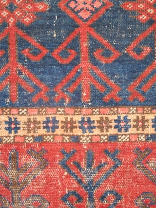 Truly Tribal, Authentically Antique Kirghiz Main Carpet. Three compartments of eshik-tish staffs. single wefted, all natural colors including madder red, insect / cochineal magenta used sparingly as highlights, several blues, including the  ...