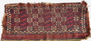  Yomut Turkmen Mafrash, petite piece with extra soft wool, asymmetrical knot open right, clearly articulated drawing with a multi-hued madder ground including reds, brick, and purples, sparse yellow highlights, traces of  ...