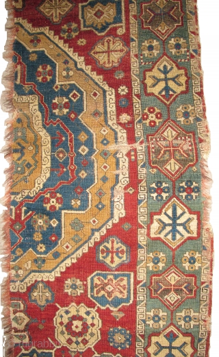 Found in Tibet in the 90s, this is one half of a significant village rendition of a medallion carpet produced somewhere in either Eastern Anatolia or Northwest Persia, so-called " Golden Triangle  ...