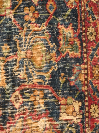 Isfahan Carpet, Safavid era, first half 17th century, silk and cotton warp, cotton weft, lac red ground, fine weave, cut and shut, scattered old repair and damage, still majestic. size= 4'8"x6'
 Note  ...