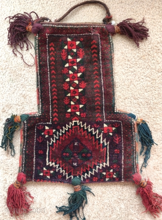 Double-sided pile Baluch salt bag, Sistan area, great condition complete with goat hair carrying chord, 36x50cm                 