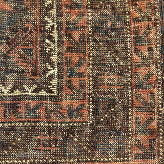 Large, very rustic / tribal Baluch prayer rug. Amazingly soft wool, all good colors.verx unusual back. Lots of Aubergine! Western Afghanistan, perhaps somewhere outside of Herat? 105x148cm