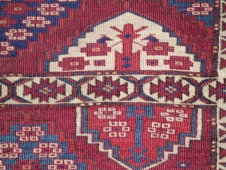 Kizyl Ayak or Choob Bash Turkmen Main Carpet. Small format with compartments and Ertmen gul variants. Nicely drawn animal protomes in several colors. Fine weave, complete but with areas of wear and  ...