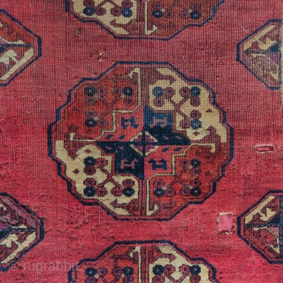 Salor Turkmen main carpet fragment, beautiful color, copious silk, all the bells and whistles                   