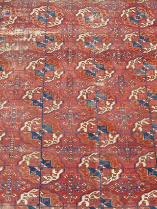 Large Tekke Main Carpet with references to Turkmen embroidery in the border. The large size allows for a very well spaced five column format.         