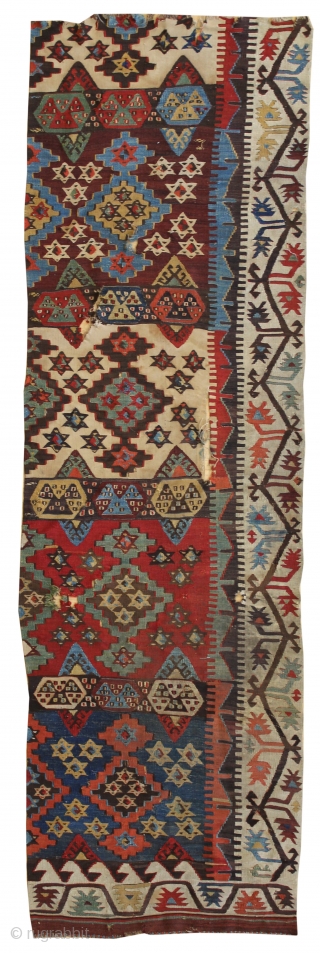 Kilim Fragment

an old thing. dirty and worn with fantastic colors. Killer graphic.                     