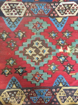 Kilim Fragment

an old thing. dirty and worn with fantastic colors. Killer graphic.                     