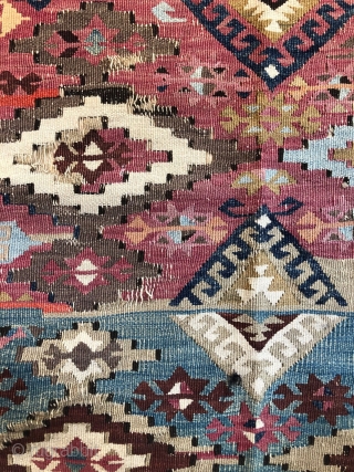 3' x 5'-ish Turk-ish Kilim-ish, not mint but cute! also the colors aren't a great representation, happier in real life             
