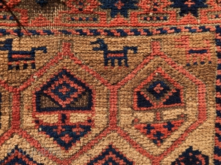 Baluch, Camel ground, late 19th century. So called Arab Baluch. Knot, Persian open to the right. 
Original Condition: no wash, no repair. 5’.3 x 3’        