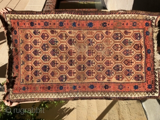 Baluch, Camel ground, late 19th century. So called Arab Baluch. Knot, Persian open to the right. 
Original Condition: no wash, no repair. 5’.3 x 3’        