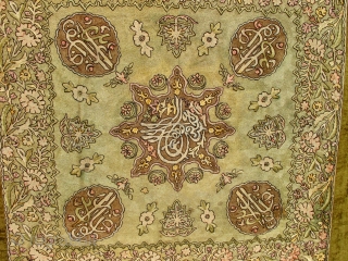 A large antique Ottoman Imperial fully-embroidery with Tughra and insriptions                       