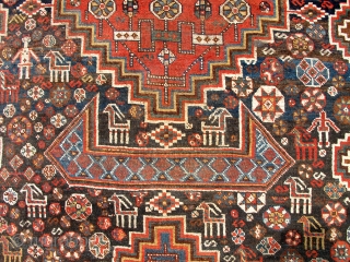 19th C. Qasqai? Large size 110 x 74 inches. Good condition. No repairs or holes or problems. even low pile.             