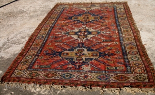 A rare early Eagle Kazak Sumak rug. Worn. 10 ft x 6.6 ft.                    