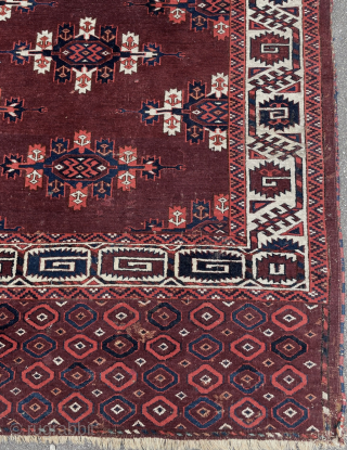Todays Early Turkmen find from a Swiss Eststate, unwashed, has some moth spots, finer then usual weave, lovely purple touch, velvet like wool quality, 176 x 300cm      