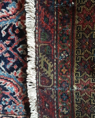 Ferahan bagface, some mothbite, the green ground corroded, as normal for a mid 19th rug, otherwise in clearly collectible condition. Rare to find one of these       