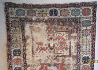Shahsavan rug frag (maybe Armenian), early 19th, damaged                         