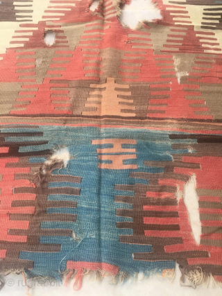 This kilim is from the Konya area and was woven in late 17th century. Radiocarbon dated. For the age in quite good condition.          