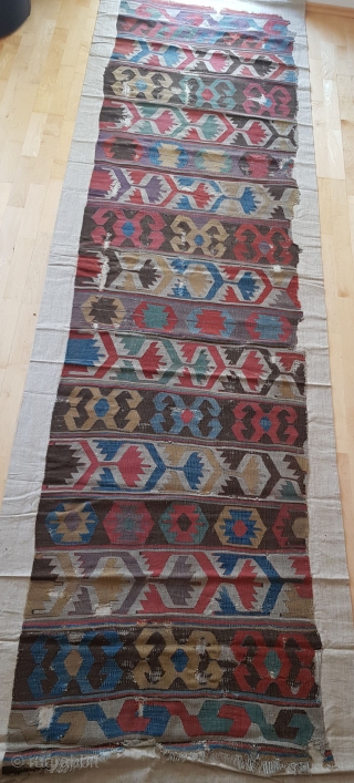 This kilim has magnificent colors and was created aprox. around 1800. It is in very good condition for its age. It is from the Konya area in Centralanatolia.     