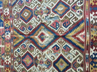 Anatolian kilim sw Anatolia(Fetiye or Antalya?) circa 1800  185x135 featuring a desing that is seldom if ever seen,this kilim may very well date to the 18th century. The desing seen in  ...