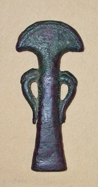 Handle of a Mirror
Baluchistan
Kulli Period, 3000-2300 BC
Copper with nice patina
12cm
Please ask for more information or pictures
Please visit my website www.m-beste.com             