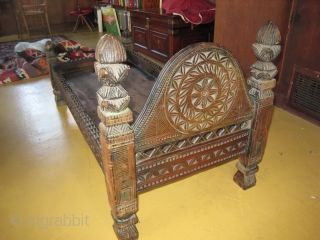 Prayer platform from Swat Kohistan, Pakistan.  Hand carved walnut.  50 inches long, 24 inches wide, 24 inches high at the head.  The flat bed is a single piece of  ...