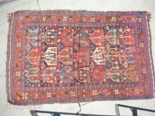 Khamseh rug 6'4"x 3'11' Repiled areas in the indigo field                       