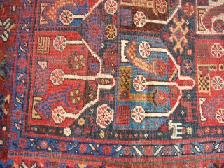 Khamseh rug 6'4"x 3'11' Repiled areas in the indigo field                       