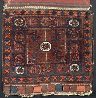 Baluch Bag face with back attached
Late 19th/Early 20th C.
68 x 33 1/2 in. including original back
Inv# 1309

This is a large and boldly drawn piece whose original flat woven back is still attached  ...