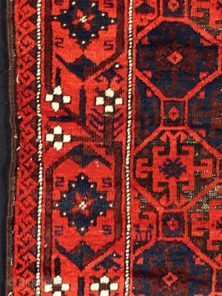 Baluch Rug, Late 19th or Early 20th Century, 63 x 34 inches, Inv# 1338 ------- Amazing glowing red, thick lustrous pile overall with only a few corroded spots, great expressive design, wonderful  ...