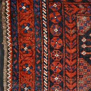 Baluch Rug, 19th Century, 52 x 36 inches, Inv# 1455 -------- Arab Baluch with blanket like floppy handle, all vegetal dyes, nice design elements, obvious condition issues. These images exaggerate the condition  ...