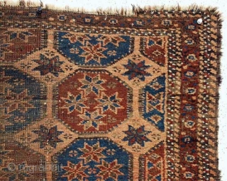 Baluch Rug, 19th Century, 52 x 30 inches, Inv# 1457 ------- Interesting and rare design and palette. Low in the middle, sides chewed up, all vegetal dyes, nice wool.    