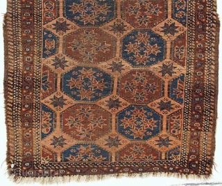 Baluch Rug, 19th Century, 52 x 30 inches, Inv# 1457 ------- Interesting and rare design and palette. Low in the middle, sides chewed up, all vegetal dyes, nice wool.    