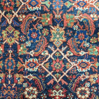 Antique Mahal runner.  3' 4" x 15' 2", c. 1920. Classic Herati design. Full pile condition, with 2 small areas of localized wear -- down to the knot collars (no exposed  ...