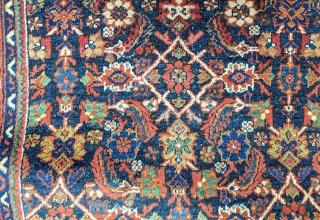 Antique Mahal runner.  3' 4" x 15' 2", c. 1920. Classic Herati design. Full pile condition, with 2 small areas of localized wear -- down to the knot collars (no exposed  ...