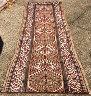 A long fragment an old Kurd Serab runner, 92 inches long and width varies from 35 to 37 inches. Probably about half of what was once a long Serab runner. It has  ...