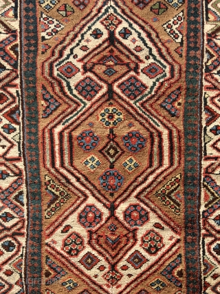A long fragment an old Kurd Serab runner, 92 inches long and width varies from 35 to 37 inches. Probably about half of what was once a long Serab runner. It has  ...