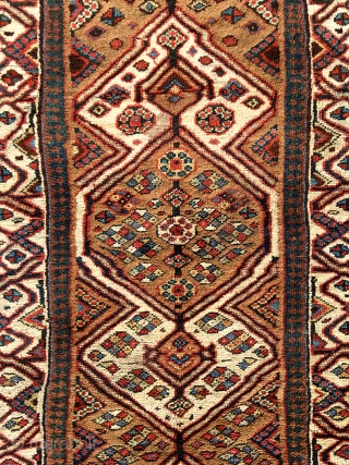 A long fragment an old Kurd Serab runner, 92 inches long and width varies from 35 to 37 inches. Probably about half of what was once a long Serab runner. It has  ...