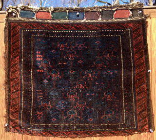 Baluch (Timuri?) bag—half khorjin. 22” x 25” (56 cm x 64 cm). One of those Baluch or Timuri pieces that are hard to photograph so that the colors show.   In  ...