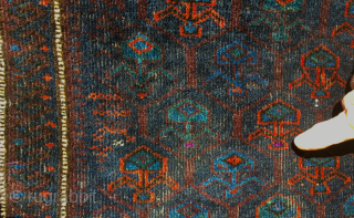 Baluch (Timuri?) bag—half khorjin. 22” x 25” (56 cm x 64 cm). One of those Baluch or Timuri pieces that are hard to photograph so that the colors show.   In  ...