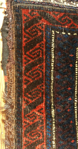 Baluch (Timuri?) bag—half khorjin. 22” x 25” (56 cm x 64 cm). One of those Baluch or Timuri pieces that are hard to photograph so that the colors show.   In  ...