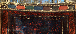 Baluch (Timuri?) bag—half khorjin. 22” x 25” (56 cm x 64 cm). One of those Baluch or Timuri pieces that are hard to photograph so that the colors show.   In  ...