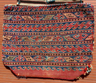 An Antique Anatolian kilim Heybe (double bag), probably from western Anatolia.  Size overall is 51 inches (130 cm) long by 18 (46 cm) inches wide. Each bag is about 14 x  ...