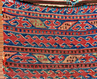 An Antique Anatolian kilim Heybe (double bag), probably from western Anatolia.  Size overall is 51 inches (130 cm) long by 18 (46 cm) inches wide. Each bag is about 14 x  ...