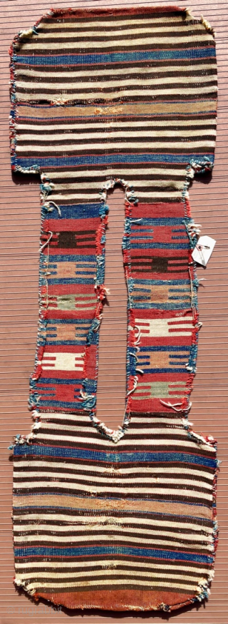 An Antique Anatolian kilim Heybe (double bag), probably from western Anatolia.  Size overall is 51 inches (130 cm) long by 18 (46 cm) inches wide. Each bag is about 14 x  ...