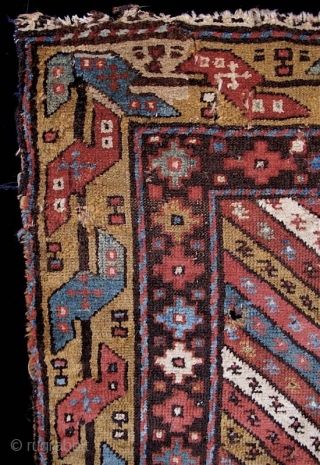 SHAHSAVAN, fragment of pile rug.  42 inches by 38 inches (107 cm x 97 cm).  Good pile, especially toward the sides--- pile is shorter in the lower center where there  ...