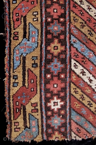 SHAHSAVAN, fragment of pile rug.  42 inches by 38 inches (107 cm x 97 cm).  Good pile, especially toward the sides--- pile is shorter in the lower center where there  ...