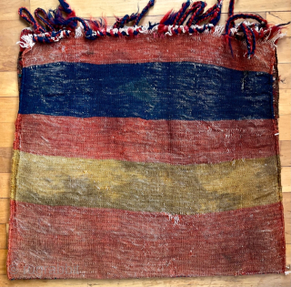 Antique Kurd bag (half khorjin), complete with flatweave back, but side seams open   Probably from northwestern Persia, late 19th C.  Face is 23 inches (59 cm) wide and 22  ...