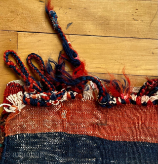 Antique Kurd bag (half khorjin), complete with flatweave back, but side seams open   Probably from northwestern Persia, late 19th C.  Face is 23 inches (59 cm) wide and 22  ...